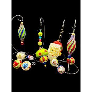 Vtg. Hand-Painted Christmas Ornaments Set Of 11 Santa Head & Glass Balls
